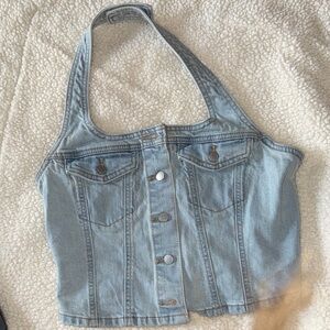 Universal Thread Light Blue Denim Halter Crop Top